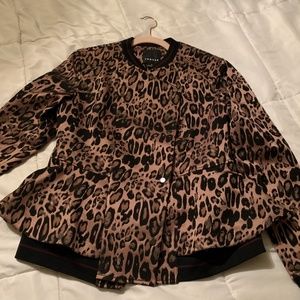 Nordstom Leopard Print Peplum Bomber Jacket